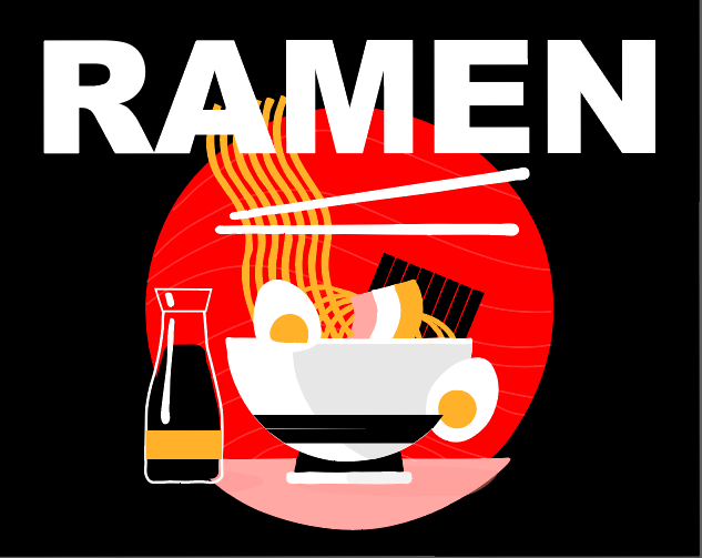 Vectorillustratie van een kom ramen met het woord RAMEN