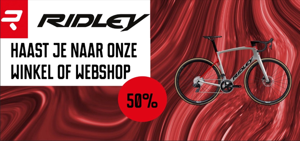 Webbanner voor een racefiets van Ridley met 50% korting