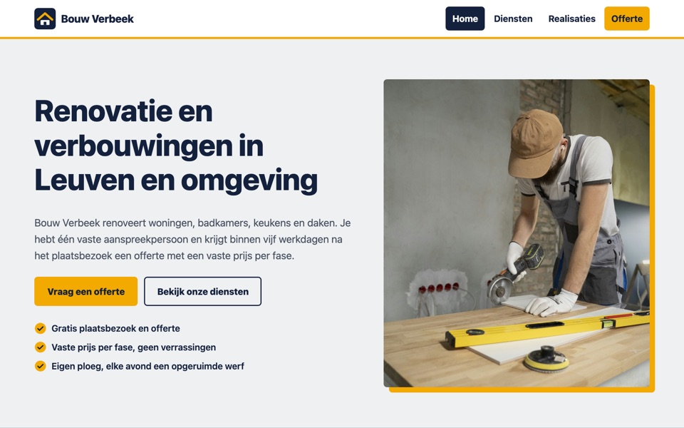 Voorbeeldsite Bouw Verbeek: homepage