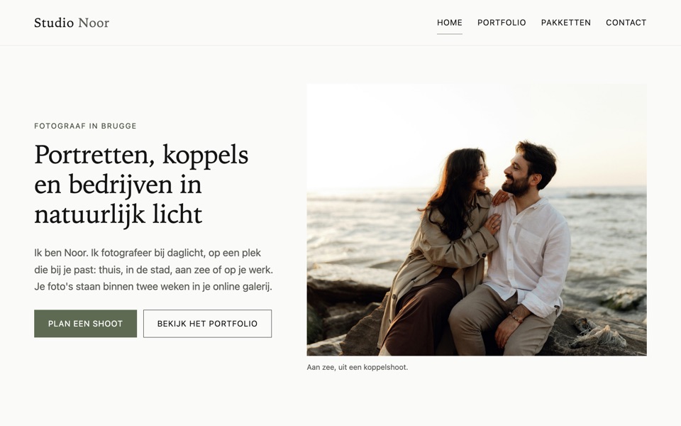 Voorbeeldsite Studio Noor: homepage